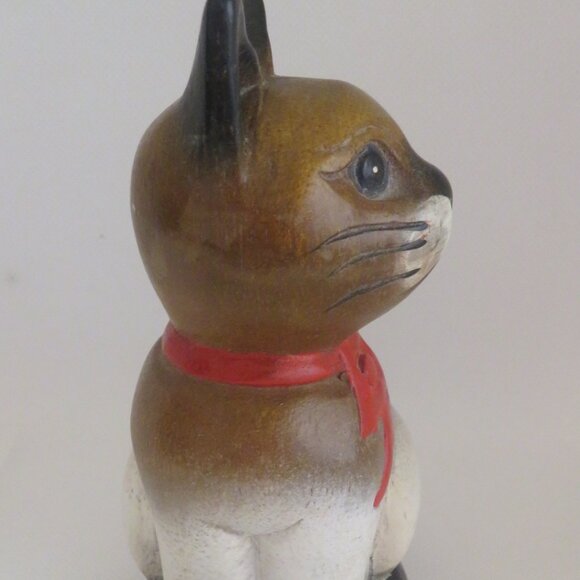 *Vintage* Carved Wood CAT Figurine with Red Ribbon (F48) - Picture 3 of 6